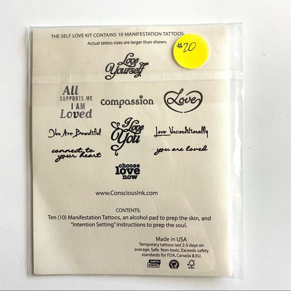 Conscious Ink Temporary Manifestation Tattoos 4 packs Love Yourself Be Free - Picture 3 of 13